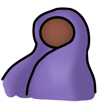 a simple depiction of a person with brown skin wearing a purple chador.